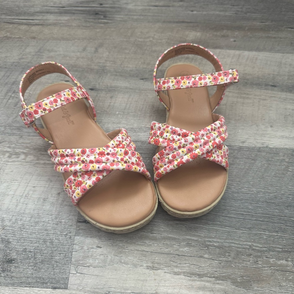 Cat & Jack pink floral sandals with Velcro buckle, kids size 11